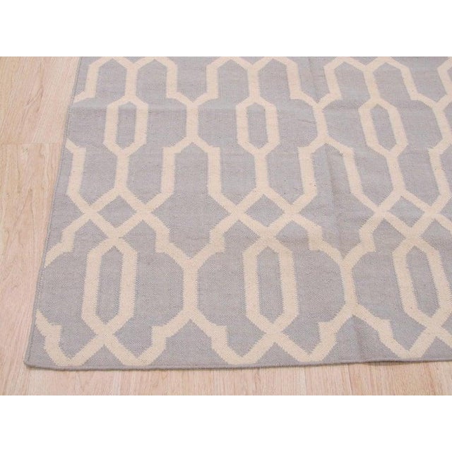 5x8 Blue Flat Weave Wool Open Lattice Geometric Modern Carpet Rug For Sale - Image 4 of 4