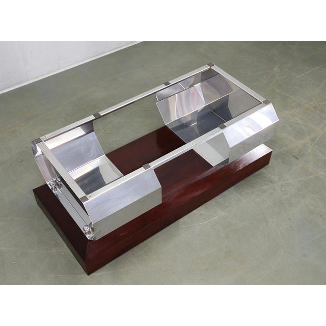1970s Italian Chrome, Smoked Glass and Wood Coffee Table, 1970s For Sale - Image 5 of 14
