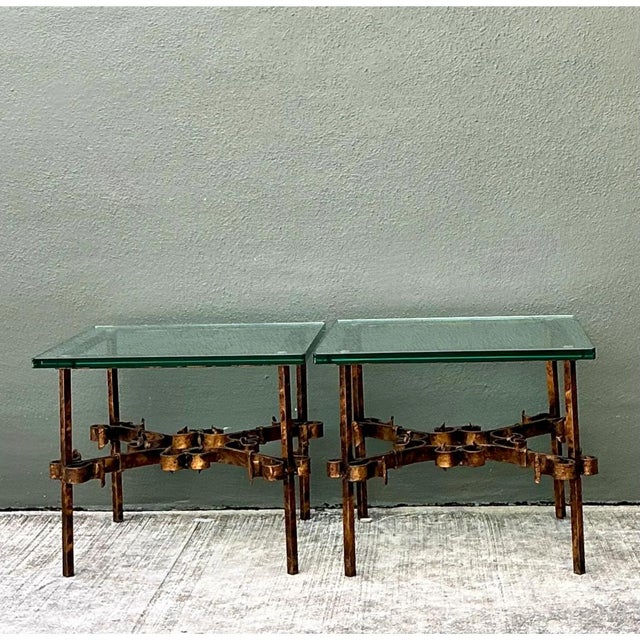 Vintage Brutalist Glass and Metal Side Tables - Pair For Sale - Image 12 of 12