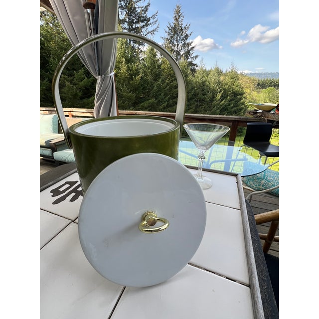 Metal 1970's Vintage Green Vinyl Ice Bucket For Sale - Image 7 of 9