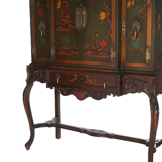 Brown Antique French Style Carved Mahogany Polychromed Chinoiserie Decorated For Sale - Image 8 of 12