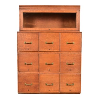 Antique Mission Oak Arts & Crafts 9-Drawer File Cabinet With Barrister Bookcase, Circa 1900 For Sale