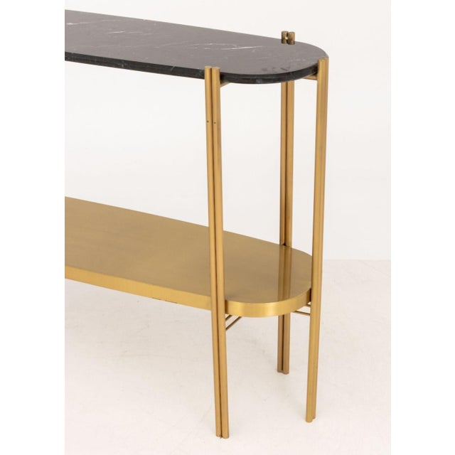 Luxxu Marble Top Two-Tier Brass "Craig" Table For Sale In New York - Image 6 of 8