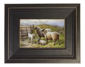 "A Doubtful Neighbor" Contemporary Reproduction Print on Canvas After Charles Jones, Framed 7.5 x 9.5''