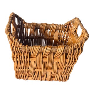 Vintage Handmade Wicker Market Basket W Handles For Sale