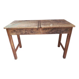 Vintage Double School Desk in Wood, 1970 For Sale