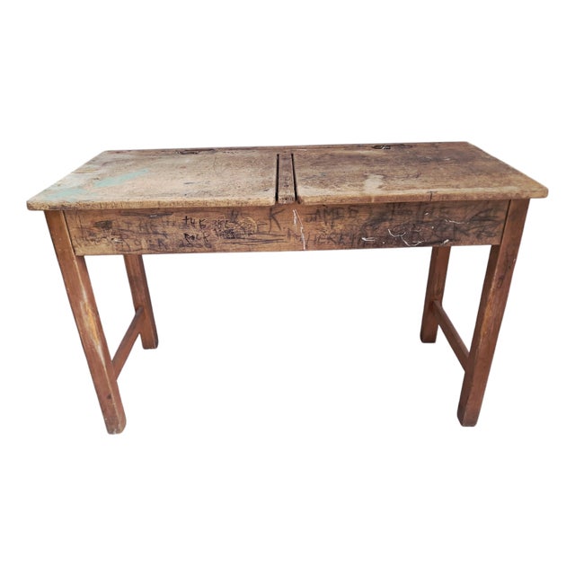 Vintage Double School Desk in Wood, 1970 For Sale