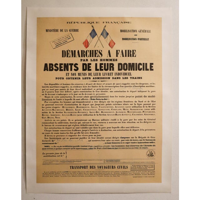 1920s 1926 French Military Poster - "Démarches a Faire Par Les Hommes Absents De Leur Domicile" For Sale - Image 5 of 6