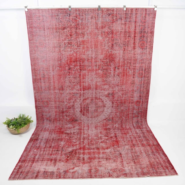 1970s Vintage Turkish Oushak Handmade Wool Cotton Red Area Rug For Sale - Image 10 of 11