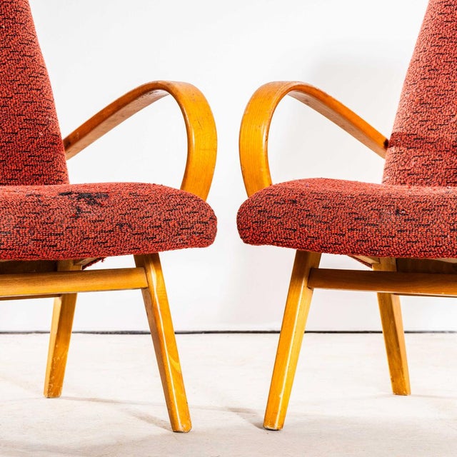 1950s Lounge Chair in Tufted Orange Jacquard Standard Seat by Jaroslav Šmídek, 1950s For Sale - Image 5 of 10