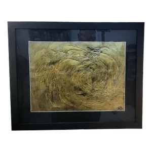 "Golden Storm" Contemporary Original Abstract Acrylic Painting by Roger Gelis, Framed