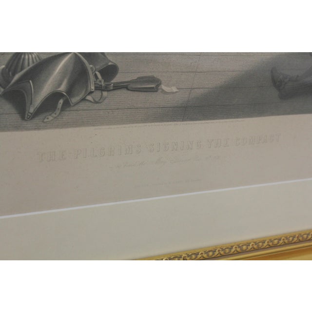 Vintage 19th C. Engraving Pilgrim Signing For Sale - Image 10 of 13