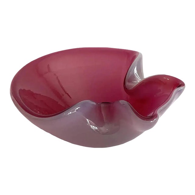 Vintage Venetian Art Glass Vide Poche, Cranberry Pink and Opal Mauve, Midcentury For Sale