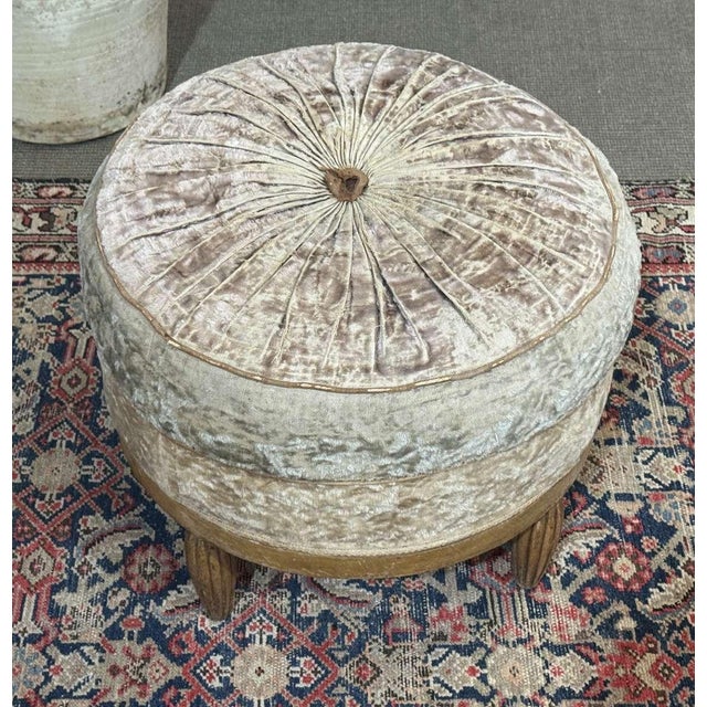 Art Deco Pouf in Beige Fabric, 1930s For Sale - Image 3 of 10