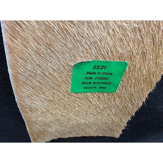 Rh Saddle Hair-on-Hide Counter Stools – Set of 5 Designed by Barlas Baylar | Camel Hair-on-Hide | Black Oak Finish For Sale In Columbus - Image 6 of 16