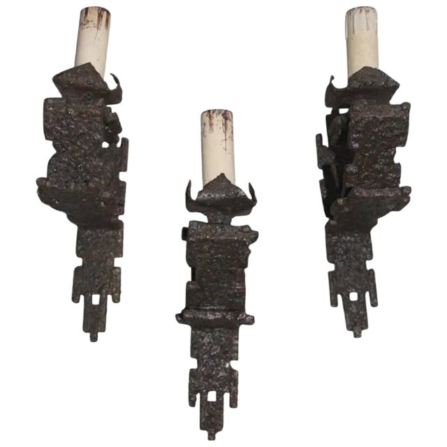 Brutalist Iron Wall Sconces, 1960s, Set of 3 For Sale