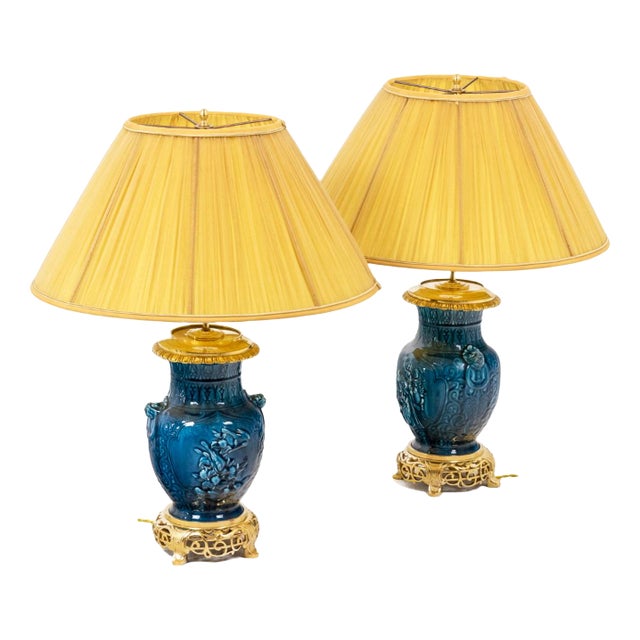 Ceramic & Bronze Table Lamps, 1880 For Sale