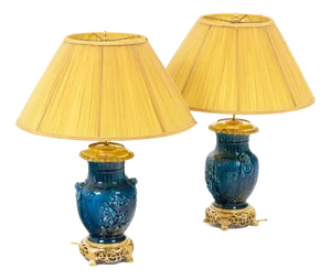 Ceramic & Bronze Table Lamps, 1880