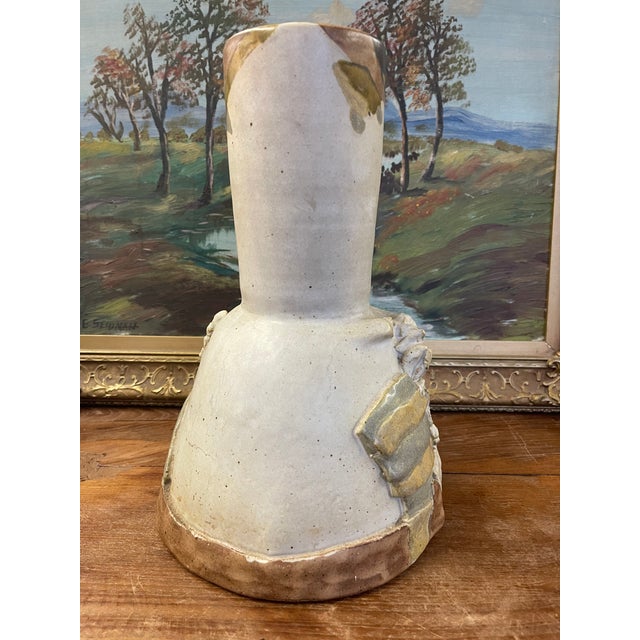 Vintage Studio Pottery Sculptural Vase With Applied Relief and Earth-Tone Glaze For Sale In Seattle - Image 6 of 11