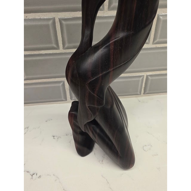 Ebony Vintage Mid-Century Balinese Modernist Water Carrier – 14-Inch Two-Tone Ebony Carving For Sale - Image 8 of 10
