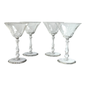 Bryce Crystal Champagne Glasses – Set of 4, Cut Crystal Stem 854 Feather Pattern, 1960s