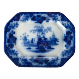 1840's J. G. Alcock Scinde Pattern Flow Blue Platter For Sale