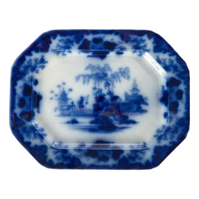 1840's J. G. Alcock Scinde Pattern Flow Blue Platter For Sale