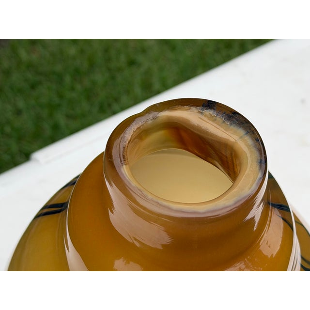 Amber Vintage Romanian 12.5” Amber Art Glass Vase by Mihai Topescu For Sale - Image 8 of 12