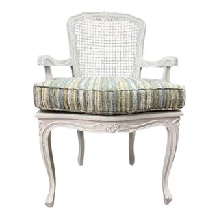 French Caned Arm Chair With New Cushion For Sale