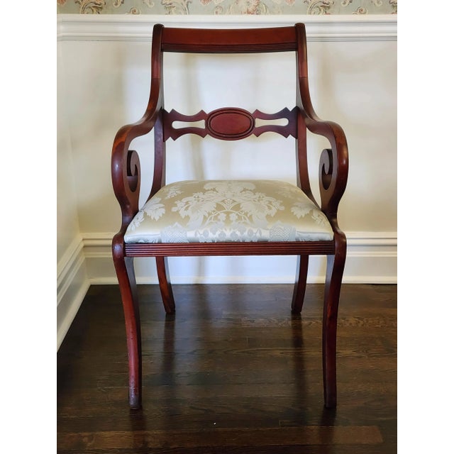 Elbow Chairs Dimensions: 20.5w x 21d x 34.5h" Set of Two This pair is made in the style of Duncan Phyfe - Klismos design....