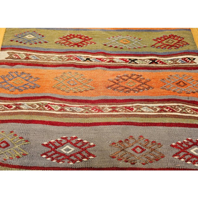 Vintage Moroccan Tribal Kilim Runner, Flat-Woven Wool, Geometric Stripe Pattern, 2x8 For Sale - Image 11 of 15