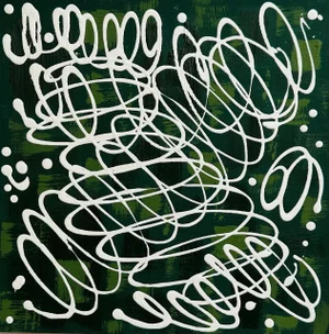 Erin Simon Original "Imperfections White on Green" Abstract Acrylic Painting