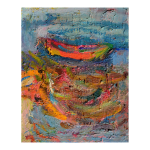1980s "Boat in Harbor" Abstract Nautical Oil Painting by Kristin Cohen