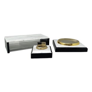 Vintage Italian Smoking Set in Acrylic and Brass, 1970s, Set of 3 For Sale