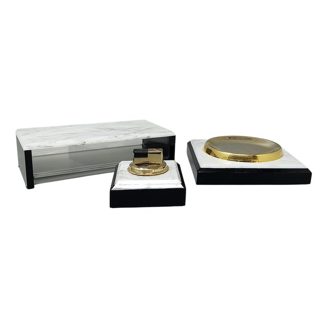 Vintage Italian Smoking Set in Acrylic and Brass, 1970s, Set of 3 For Sale