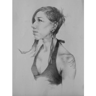 Seraphine by Che Leviathan | Graphite Drawing of a woman in profile with accessories For Sale
