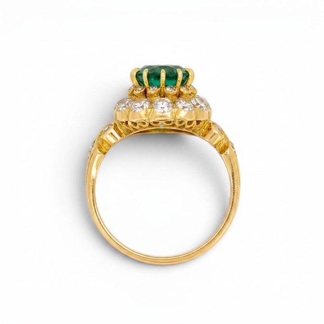Metal Antique Natural Emerald & Diamond Double Halo Cocktail Ring — Victorian Era, Size 6.5 For Sale - Image 7 of 8