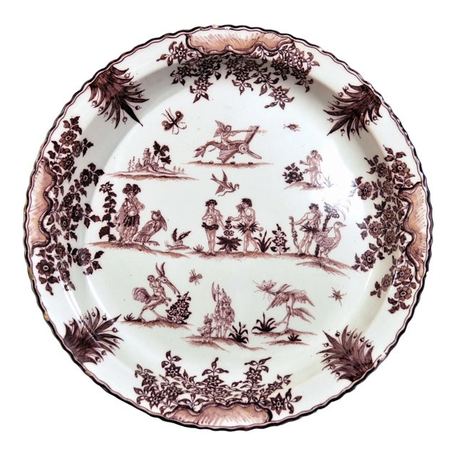 French Faience Massive Shallow Basin in the Style of Moustiers, Edme Samson Et Cie, Paris For Sale