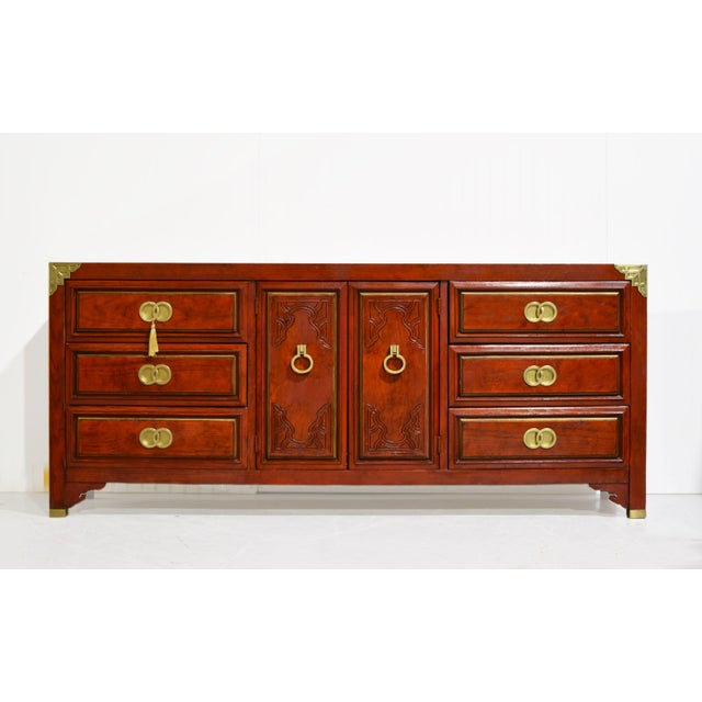 Campaign 1970s Campaign Chinoiserie Credenza With Double-Ring Hardware Huntley by Thomasville For Sale - Image 3 of 13