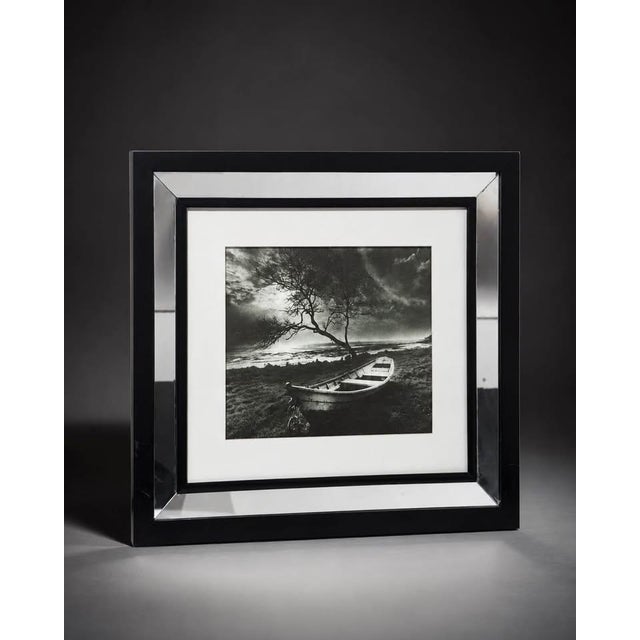 2020s Framed Black and White Boat Photograph With Mirrored Frame For Sale - Image 5 of 5