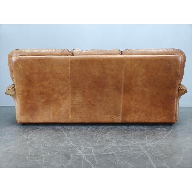 Beige Cognac Buffalo Leather 3-Seater Sofa from Arcon Italia,1970s For Sale - Image 8 of 18