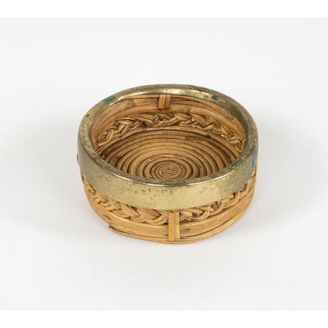 Mid-Century Modern Round Bowl in Bamboo with Rattan and Brass, 1970s For Sale - Image 11 of 15