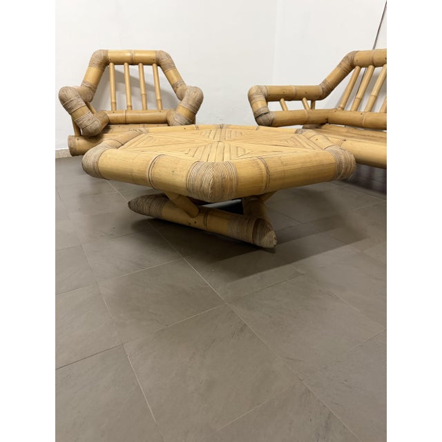 Light Yellow Bamboo Sofas, Armchairs and Coffee Table, 1970, Set of 4 For Sale - Image 8 of 11