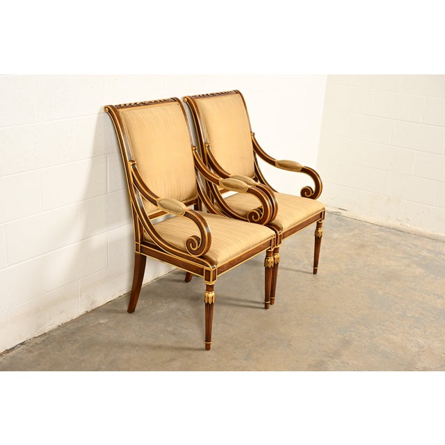Karges Furniture Karges French Regency Louis XVI Carved Walnut and Gold Gilt Armchairs | Pair For Sale - Image 4 of 15