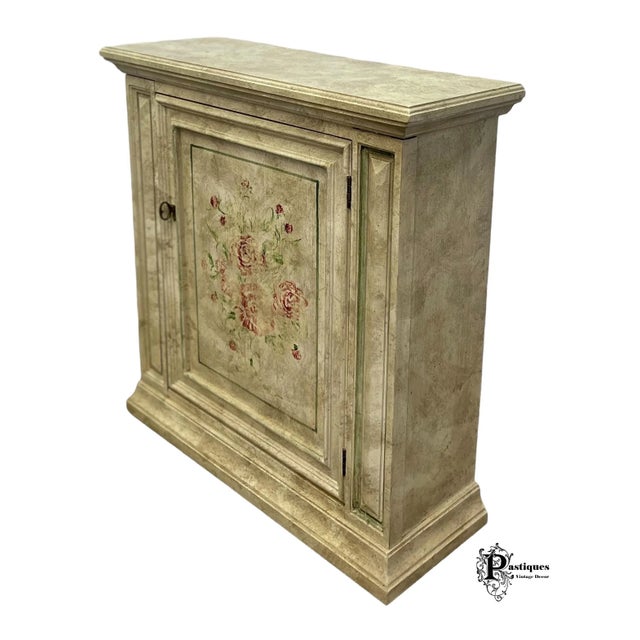 Vintage Rustic Shabby Chic Floral Painted Hall Chest & Mirror For Sale - Image 4 of 13