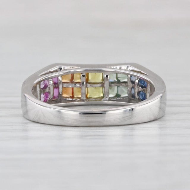 0.70ctw Rainbow Sapphire Ring 14k White Gold Size 7 Stackable For Sale - Image 4 of 8
