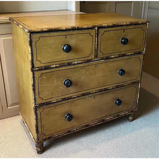 English Antique 19th Century Regency Carved and Painted Faux Bamboo Chest of Drawers, England Circa 1830 For Sale - Image 3 of 18
