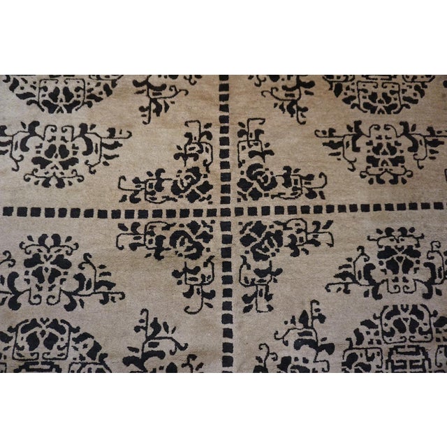 Textile Luxurious Beige Open Field With Black Diamond Pattern Antique Chinese Peking Rug For Sale - Image 7 of 11