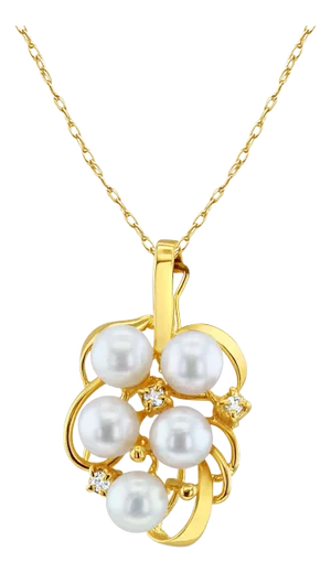 Freshwater Pearl Grape Cluster Necklace with Diamond Accents 14k Yellow Gold 16"