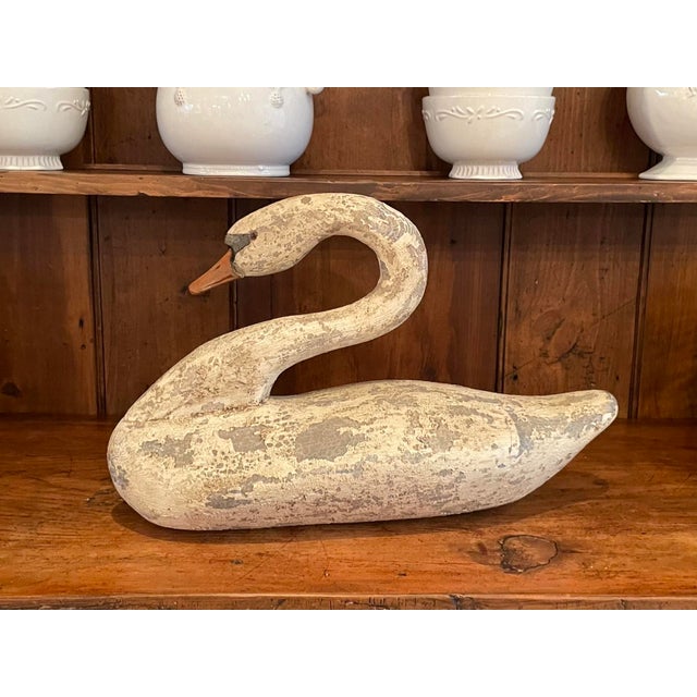 Vintage Weathered Folk Art Hand Carved Decoy Swan For Sale - Image 4 of 6